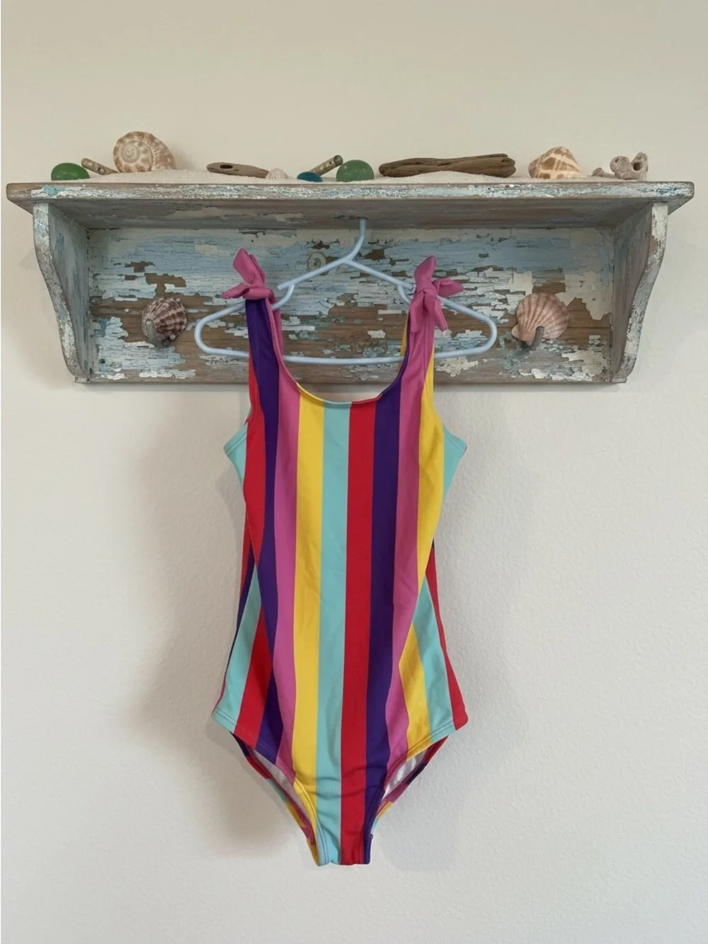 Hanna Anderson Colorful Rainbow Stripe One-Piece Swimsuit- Girls Size 8 (130)